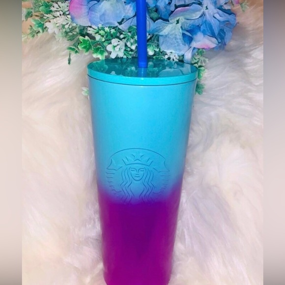 Starbucks Blue Tully Scalloped Cup Stainless Steel Cold Tumbler 24oz Venti NWT - Picture 3 of 7